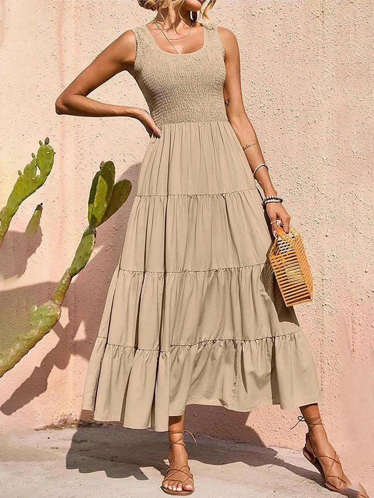 Sexy Elegant Sleeveless Solid Color Long Dress